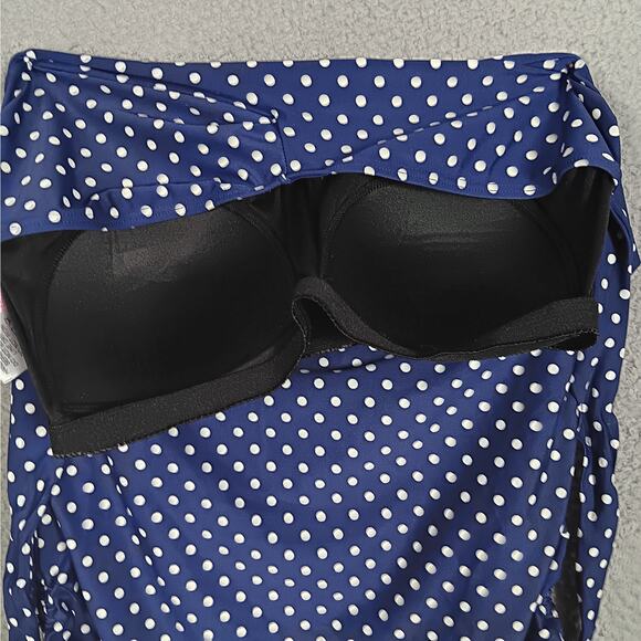 Love My Curves One Piece Bathing Suit Size 12 Blue and White Polka Dot Strapless - Picture 7 of 10